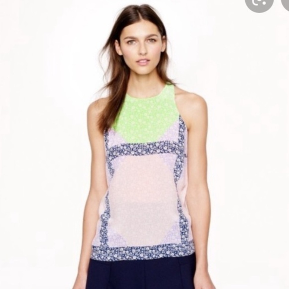 J. Crew Windowpane Floral Silk Colorblock Top​​​